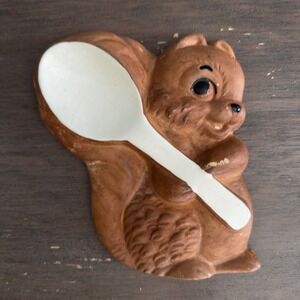 Vintage ceramic squirrel spoon rest brown woodland kitchen decor mid‎ century